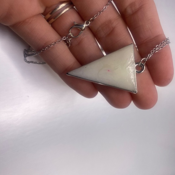 Triangular REAL Mushroom, fern, leaf Necklace, Epoxy Resin Pendant Handmade - Picture 5 of 5